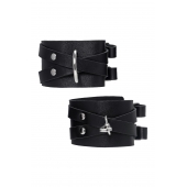 Черные кожаные оковы с двумя перекрёстными ремешками - Pecado - купить с доставкой в Миассе