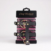 Черные кожаные оковы с розовой строчкой - Crazy Handmade - купить с доставкой в Миассе