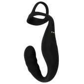 Черное эрекционное кольцо со стимуляцией промежности и анальной пробкой Cock Ring with RC Prostate Plug - Orion - в Миассе купить с доставкой