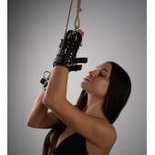 Черные высокие кожаные наручники для подвешивания - Crazy Handmade - купить с доставкой в Миассе