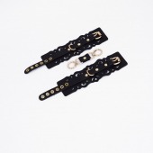 Черные кожаные наручники с узорами и золотистой фурнитурой - Crazy Handmade - купить с доставкой в Миассе