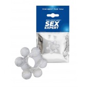 Прозрачное эластичное эрекционное кольцо с 6 шариками - Sex Expert - в Миассе купить с доставкой