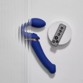 Синий безремневой страпон Multi Orgasm Bendable Strap-On size XL с клиторальной стимуляцией - Strap-on-me - купить с доставкой в Миассе