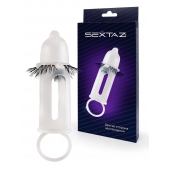 Эластичная насадка на пенис с подхватом мошонки и стимулирующими «ресничками» - Sextaz - в Миассе купить с доставкой