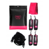 Черно-розовый эротический набор: фиксатор, оковы, наручники, повязка - Erokay - купить с доставкой в Миассе