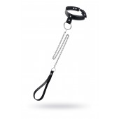 Черный узкий однослойный ошейник с серебристым поводком-цепочкой - Pecado - купить с доставкой в Миассе