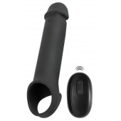 Черная вибронасадка для пениса с хомутом для мошонки и пультом ДУ Remote Controlled Penis Extension - Orion - в Миассе купить с доставкой