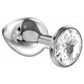 Большая серебристая анальная пробка Diamond Clear Sparkle Large с прозрачным кристаллом - 8 см. - Lola Games - купить с доставкой в Миассе