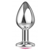 Большая серебристая анальная пробка Diamond Pink Sparkle Large с розовым кристаллом - 8 см. - Lola Games - купить с доставкой в Миассе