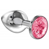 Большая серебристая анальная пробка Diamond Pink Sparkle Large с розовым кристаллом - 8 см. - Lola Games - купить с доставкой в Миассе