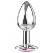 Малая серебристая анальная пробка Diamond Pink Sparkle Small с розовым кристаллом - 7 см. - Lola Games - купить с доставкой в Миассе
