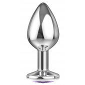 Большая серебристая анальная пробка Diamond Purple Sparkle Large с фиолетовым кристаллом - 8 см. - Lola Games - купить с доставкой в Миассе