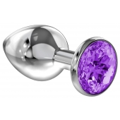 Большая серебристая анальная пробка Diamond Purple Sparkle Large с фиолетовым кристаллом - 8 см. - Lola Games - купить с доставкой в Миассе