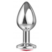 Большая серебристая анальная пробка Diamond Red Sparkle Large с красным кристаллом - 8 см. - Lola Games - купить с доставкой в Миассе