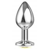 Большая серебристая анальная пробка Diamond Yellow Sparkle Large с жёлтым кристаллом - 8 см. - Lola Games - купить с доставкой в Миассе