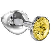Большая серебристая анальная пробка Diamond Yellow Sparkle Large с жёлтым кристаллом - 8 см. - Lola Games - купить с доставкой в Миассе