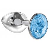 Малая серебристая анальная пробка Diamond Light blue Sparkle Small с голубым кристаллом - 7 см. - Lola Games - купить с доставкой в Миассе