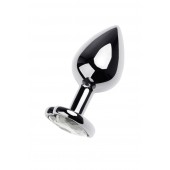 Серебристая анальная пробка с прозрачным кристаллом-сердцем - 8 см. - ToyFa - купить с доставкой в Миассе