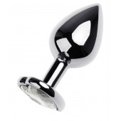 Серебристая анальная пробка с прозрачным кристаллом-сердцем - 8 см. - ToyFa - купить с доставкой в Миассе