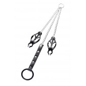 Черно-серебристые зажимы для сосков с кольцом для пениса TOYFA Metal - ToyFa - купить с доставкой в Миассе