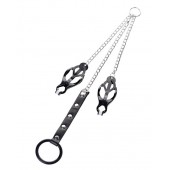 Черно-серебристые зажимы для сосков с кольцом для пениса TOYFA Metal - ToyFa - купить с доставкой в Миассе