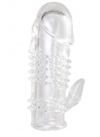 Прозрачная гелевая насадка с шипами и клиторальным отростком - 13 см. - Toyfa Basic - в Миассе купить с доставкой