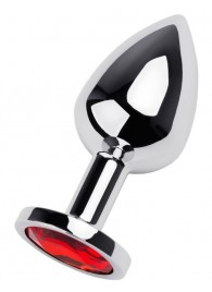 Серебристая коническая анальная пробка с красным кристаллом - 8 см. - ToyFa - купить с доставкой в Миассе