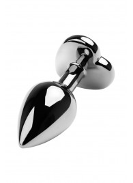 Серебристая коническая анальная пробка с красным кристаллом-сердечком - 7 см. - ToyFa - купить с доставкой в Миассе