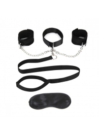 Чёрный ошейник с наручниками и поводком Collar Cuffs   Leash Set - Lux Fetish - купить с доставкой в Миассе