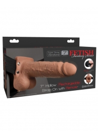 Кофейный перезаряжаемый вибрострапон 7  Hollow Rechargeable Strap-on with Balls - 20,3 см. - Pipedream - купить с доставкой в Миассе