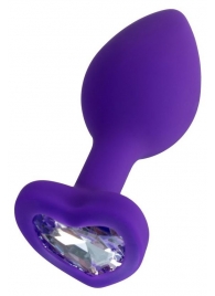 Фиолетовая анальная втулка Diamond Heart с прозрачным кристаллом - 7 см. - ToyFa - купить с доставкой в Миассе