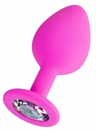 Розовая анальная втулка Brilliant с прозрачным кристаллом - 8 см. - ToyFa - купить с доставкой в Миассе