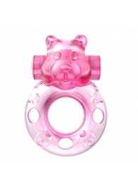 Розовое эрекционное виброкольцо на пенис Pink Bear - Baile - в Миассе купить с доставкой