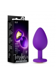 Фиолетовая анальная пробка Bling Plug Medium с золотистым стразом - 8,3 см. - Blush Novelties - купить с доставкой в Миассе