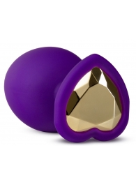 Фиолетовая анальная пробка Bling Plug Large с золотистым стразом - 9,5 см. - Blush Novelties - купить с доставкой в Миассе