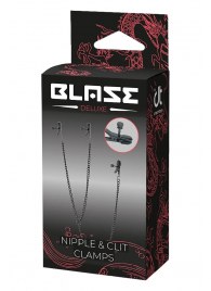 Черные зажимы на соски и клитор на цепочке DELUXE NIPPLE   CLIT CLAMPS - Dream Toys - купить с доставкой в Миассе