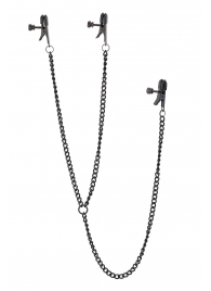 Черные зажимы на соски и клитор на цепочке DELUXE NIPPLE   CLIT CLAMPS - Dream Toys - купить с доставкой в Миассе