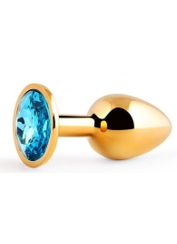 Золотистая анальная пробка с голубым стразом - 7,2 см. - Anal Jewelry Plug - купить с доставкой в Миассе