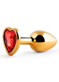 Золотистая анальная пробка с красным стразом-сердечком - 7 см. - Anal Jewelry Plug - купить с доставкой в Миассе