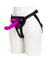 Лиловый страпон Rechargeable Vibrating Strap-On Harness Set - 17,6 см. - Happy Rabbit - купить с доставкой в Миассе