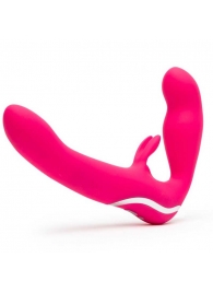 Ярко-розовый безремневой страпон Rechargeable Vibrating Strapless Strap-On - Happy Rabbit - купить с доставкой в Миассе