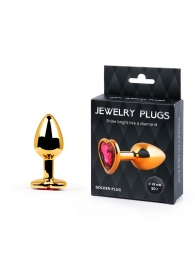 Золотистая анальная пробка с малиновым кристаллом-сердечком - 7 см. - Anal Jewelry Plug - купить с доставкой в Миассе