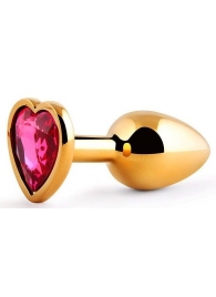 Золотистая анальная пробка с малиновым кристаллом-сердечком - 7 см. - Anal Jewelry Plug - купить с доставкой в Миассе