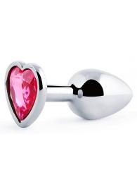 Серебристая анальная пробка с малиновым кристаллом-сердечком - 7 см. - Anal Jewelry Plug - купить с доставкой в Миассе
