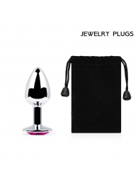 Серебристая анальная пробка с малиновым кристаллом - 7,2 см. - Anal Jewelry Plug - купить с доставкой в Миассе