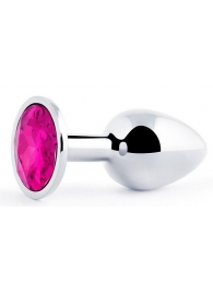 Серебристая анальная пробка с малиновым кристаллом - 7,2 см. - Anal Jewelry Plug - купить с доставкой в Миассе