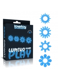 Набор из 4 голубых, светящихся в темноте эрекционных колец Lumino Play - Lovetoy - в Миассе купить с доставкой