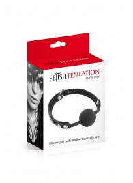 Черный силиконовый кляп-шарик на ремешках - Fetish Tentation - купить с доставкой в Миассе