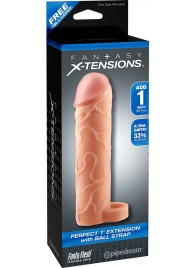 Телесная насадка с кольцом Perfect 1 Extension with Ball Strap - 17 см. - Pipedream - в Миассе купить с доставкой