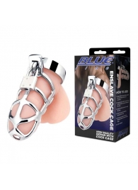 Серебристая металлическая клетка для члена с замком Enslave Cock Cage - BlueLine - купить с доставкой в Миассе